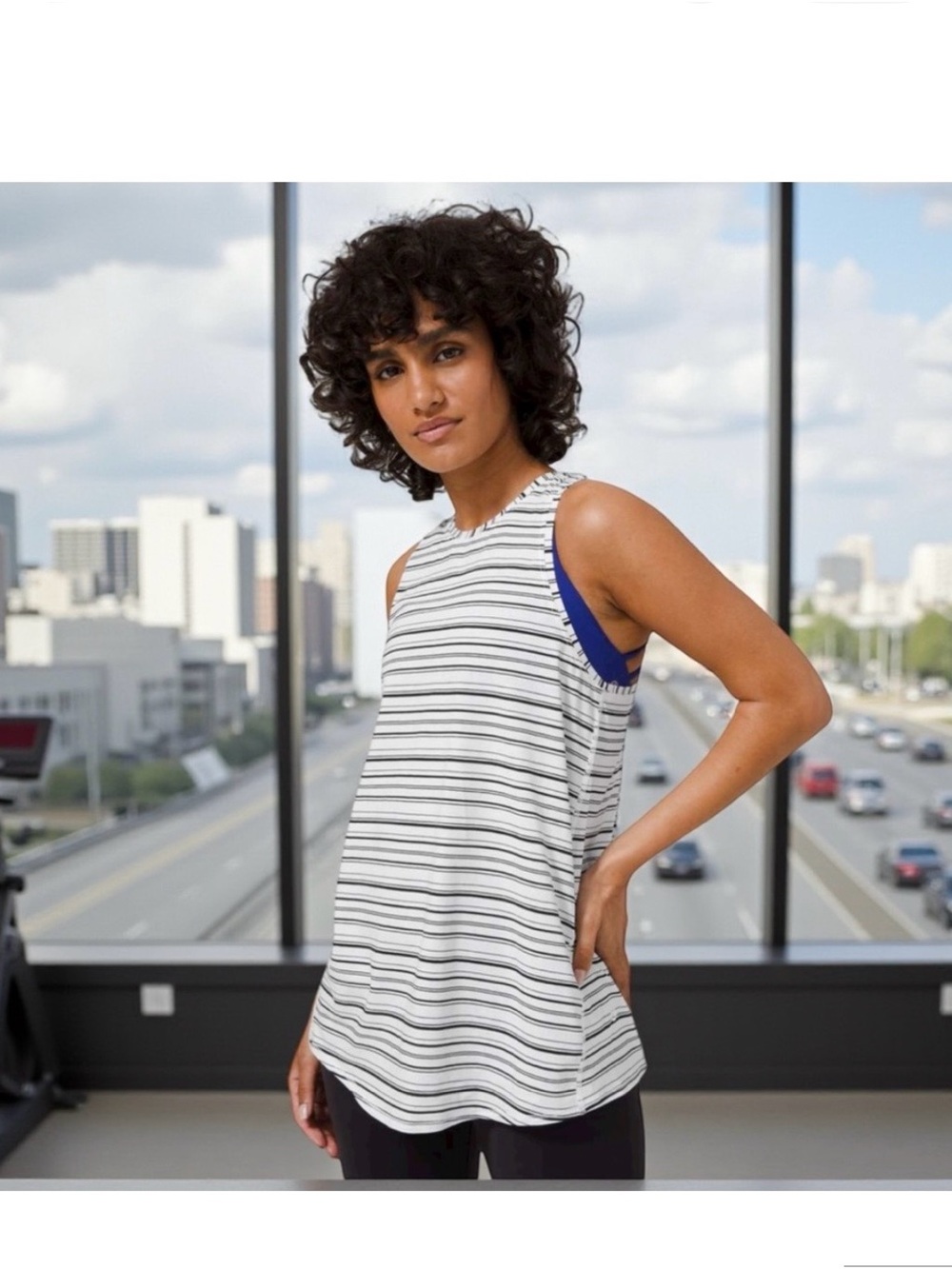 lululemon athletica All Tied Up White and Black Striped Tank Top